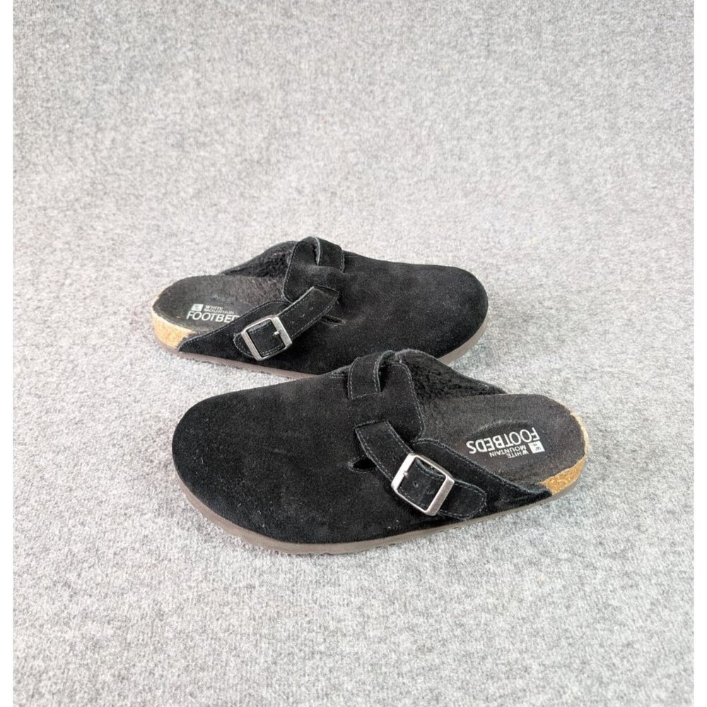 White Mountain Black Suede Clogs Felt Lined Mules 6.5